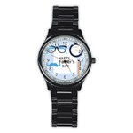 hipster happy Fathers Day  Stainless Steel Round Watch