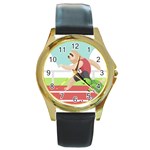 Sloth Race Round Gold Metal Watch