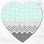 chevron teal grey Jigsaw Puzzle (Heart)