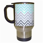 chevron teal grey Travel Mug (White)