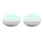 chevron teal grey Cufflinks (Oval)