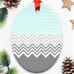 chevron teal grey Oval Ornament (Two Sides)