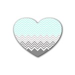 chevron teal grey Rubber Heart Coaster (4 pack)