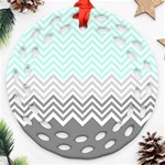 chevron teal grey Ornament (Round Filigree)