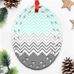 chevron teal grey Oval Filigree Ornament (Two Sides)