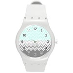 chevron teal grey Round Plastic Sport Watch (M)