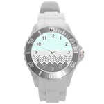 chevron teal grey Round Plastic Sport Watch (L)