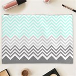 chevron teal grey Cosmetic Bag (XXL)