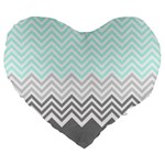 chevron teal grey Large 19  Premium Heart Shape Cushion