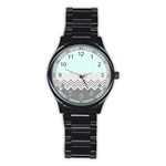 chevron teal grey Stainless Steel Round Watch