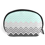 chevron teal grey Accessory Pouch (Large)