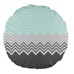 chevron teal grey Large 18  Premium Flano Round Cushion 