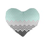 chevron teal grey Standard 16  Premium Flano Heart Shape Cushion 