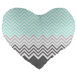 chevron teal grey Large 19  Premium Flano Heart Shape Cushion