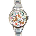 Floral Sloth  Round Italian Charm Watch