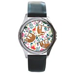 Floral Sloth  Round Metal Watch