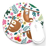 Floral Sloth  Round Mousepad