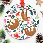 Floral Sloth  Ornament (Round)