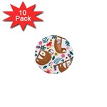 Floral Sloth  1  Mini Button (10 pack) 