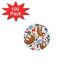 Floral Sloth  1  Mini Button (100 pack) 