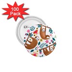 Floral Sloth  1.75  Button (100 pack) 