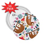 Floral Sloth  2.25  Button (10 pack)