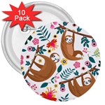 Floral Sloth  3  Button (10 pack)