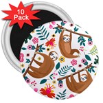 Floral Sloth  3  Magnet (10 pack)