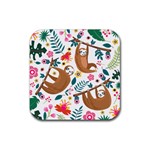 Floral Sloth  Rubber Coaster (Square)