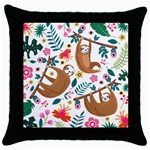 Floral Sloth  Throw Pillow Case (Black)