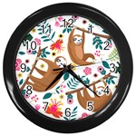 Floral Sloth  Wall Clock (Black)