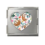 Floral Sloth  Mega Link Heart Italian Charm (18mm)