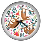 Floral Sloth  Wall Clock (Silver)