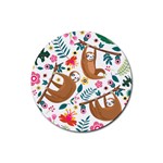 Floral Sloth  Rubber Coaster (Round)