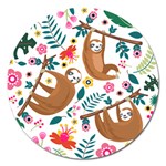 Floral Sloth  Magnet 5  (Round)