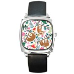 Floral Sloth  Square Metal Watch