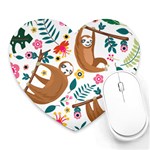 Floral Sloth  Heart Mousepad