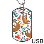 Floral Sloth  Dog Tag USB Flash (One Side)