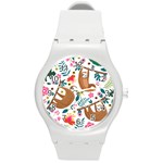 Floral Sloth  Round Plastic Sport Watch (M)