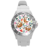 Floral Sloth  Round Plastic Sport Watch (L)