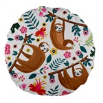 Floral Sloth  Large 18  Premium Round Cushion 