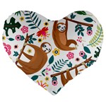 Floral Sloth  Large 19  Premium Heart Shape Cushion