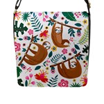 Floral Sloth  Flap Closure Messenger Bag (L)