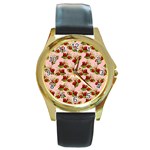 vintage strawberries Round Gold Metal Watch