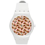 vintage strawberries Round Plastic Sport Watch (M)