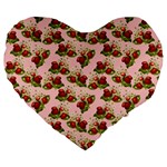 vintage strawberries Large 19  Premium Flano Heart Shape Cushion