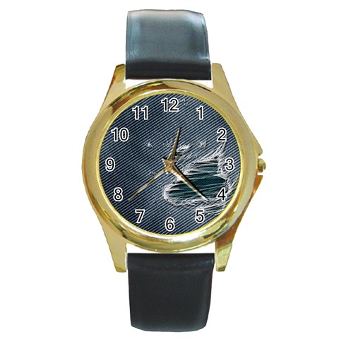 fa_texture05 Round Gold Metal Watch from ArtsNow.com Front