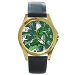 Banana Leaf Round Gold Metal Watch