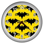 yellow bats Wall Clock (Silver)