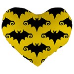 yellow bats Large 19  Premium Flano Heart Shape Cushion